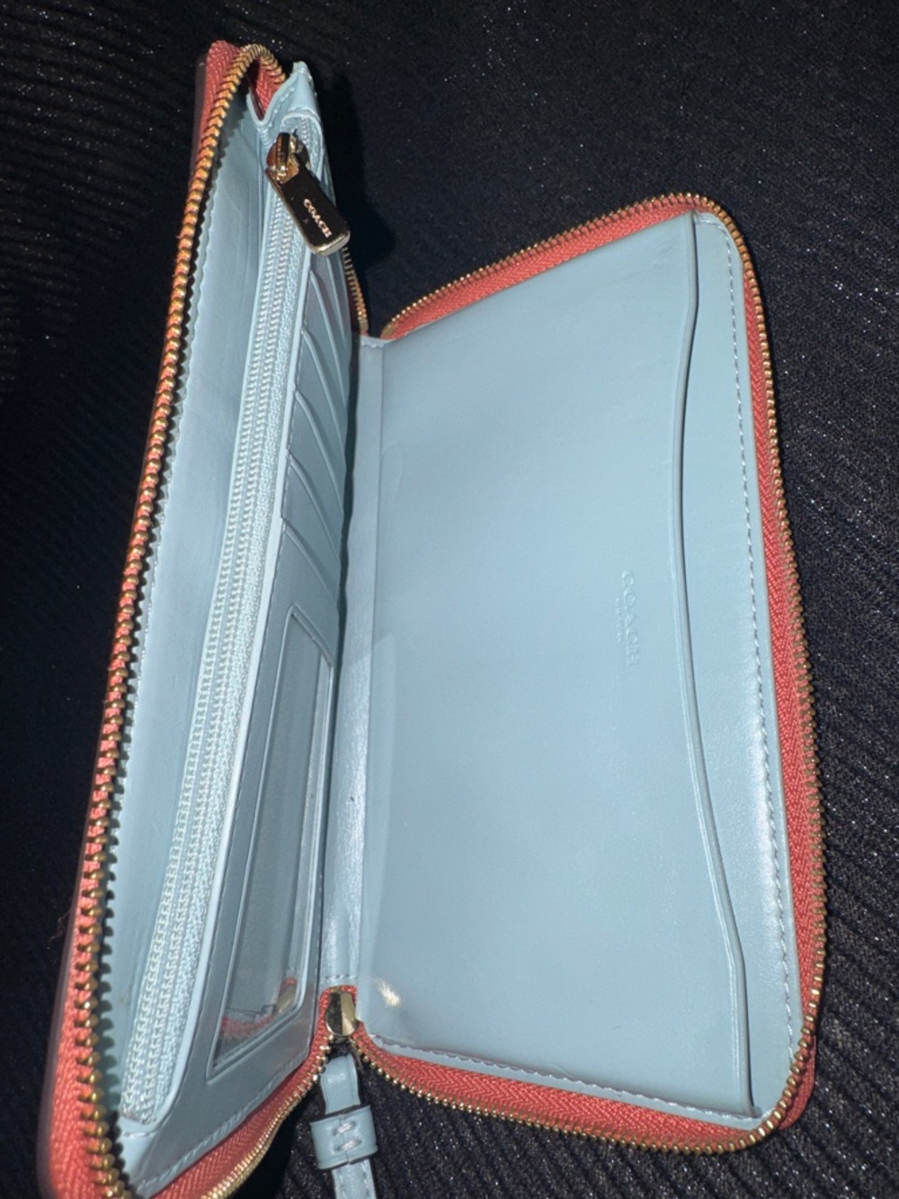 Coach Coral Sunglasses Print Wristlet Wallet with Light Blue Strap - Picture 7 of 8